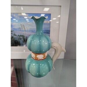 VTG Dolphin Oil Lamp Marty Genie 2001 Ceramic Coastal Nautical Beach Handcrafted